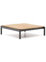BASTER 89x91cm tavolino in alluminio grigio e piano in legno di teck per esterno giardino terrazzo