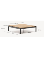 BASTER Table basse en aluminium gris 89x91cm avec plateau en bois de teck pour terrasse de jardin extérieure