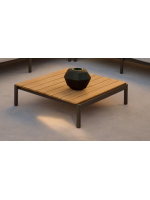 MEMIS 91x89 cm tavolino in alluminio verde e piano in legno di teck per esterno giardino terrazzo