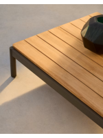 MEMIS 91x89 cm tavolino in alluminio verde e piano in legno di teck per esterno giardino terrazzo