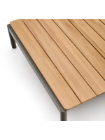 MEMIS 91x89 cm grüner Couchtisch aus Aluminium mit Teakholzplatte für die Gartenterrasse im Freien
