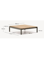 MEMIS 91x89 cm grüner Couchtisch aus Aluminium mit Teakholzplatte für die Gartenterrasse im Freien