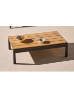 PASTEL 91x57cm gray aluminum coffee table with teak wood top for outdoor garden terrace