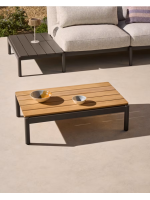PASTEL 91x57cm tavolino in alluminio grigio e piano in legno di teck per esterno giardino terrazzo