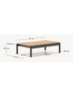 PASTEL 91x57cm tavolino in alluminio grigio e piano in legno di teck per esterno giardino terrazzo