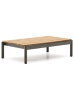 AMINA 91x57 cm grüner Couchtisch aus Aluminium mit Teakholzplatte für die Gartenterrasse im Freien