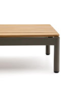 AMINA 91x57 cm grüner Couchtisch aus Aluminium mit Teakholzplatte für die Gartenterrasse im Freien