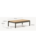 AMINA 91x57 cm grüner Couchtisch aus Aluminium mit Teakholzplatte für die Gartenterrasse im Freien