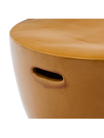PROPOLI table basse en céramique avec finition émaillée couleur moutarde Ø 46 cm design maison intérieur ou extérieur