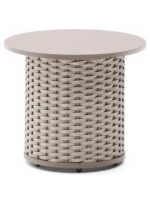 LONDON Couchtisch Ø 50 cm aus Aluminium und Seil in Taubengrau für die Terrasse im Hausgarten