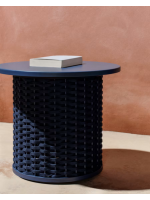 SORRENTO mesa de centro Ø 50 cm de aluminio y cuerda color azul para terraza jardín de casa