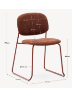 BOGOR chaise traîneau design en tissu chenille et pieds en métal choix de couleurs