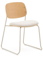 EARY sled chair in wood and chenille fabric and metal legs