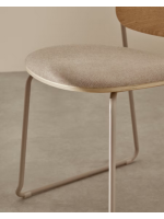 EARY sled chair in wood and chenille fabric and metal legs