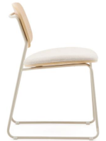 EARY sled chair in wood and chenille fabric and metal legs