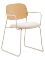 LINAY sled chair in wood and chenille fabric and metal legs