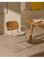 LINAY sled chair in wood and chenille fabric and metal legs