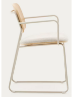 LINAY sled chair in wood and chenille fabric and metal legs