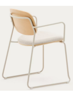 LINAY sled chair in wood and chenille fabric and metal legs