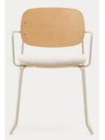 LINAY sled chair in wood and chenille fabric and metal legs