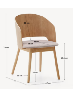 MILOS sedia in impiallacciatura di frassino naturale e gambe in legno massello di caucciù con finitura naturale design casa