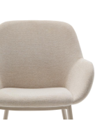 BING chair with armrests in beige chenille effect fabric and beige metal legs