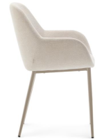 BING chair with armrests in beige chenille effect fabric and beige metal legs