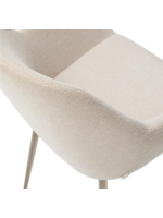 BING chair with armrests in beige chenille effect fabric and beige metal legs