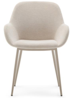 BING Silla con reposabrazos en tejido efecto chenilla beige y patas de metal beige
