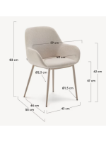 BING sedia con braccioli in tessuto effetto ciniglia e gambe in metallo beige design casa