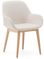 CHIMA chair with armrests in cream fabric effect chenille and natural ash legs home design armchair