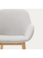 CHIMA chair with armrests in cream fabric effect chenille and natural ash legs home design armchair