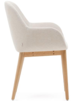 CHIMA Silla con reposabrazos en tejido efecto chenilla color crema y patas de fresno natural sillón de diseño para el hogar