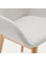 CHIMA chair with armrests in cream fabric effect chenille and natural ash legs home design armchair