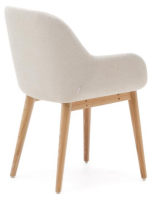 CHIMA chair with armrests in cream fabric effect chenille and natural ash legs home design armchair
