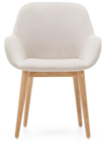 CHIMA chair with armrests in cream fabric effect chenille and natural ash legs home design armchair