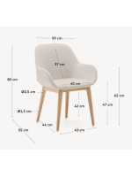 CHIMA chaise avec accoudoirs en tissu effet chenille crème et pieds en frêne naturel fauteuil design maison