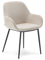 DONDAP Silla con reposabrazos en tejido efecto chenilla beige y patas de metal negro