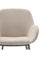 DONDAP Silla con reposabrazos en tejido efecto chenilla beige y patas de metal negro
