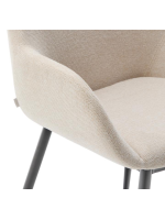 DONDAP chair with armrests in beige chenille effect fabric and black metal legs