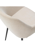 DONDAP chair with armrests in beige chenille effect fabric and black metal legs