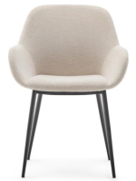 DONDAP chair with armrests in beige chenille effect fabric and black metal legs