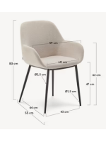DONDAP Silla con reposabrazos en tejido efecto chenilla beige y patas de metal negro
