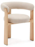 ANAFI Chaise à 3 pieds avec accoudoirs en tissu effet chenille beige et pieds en frêne massif naturel