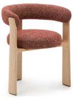 IRAKLIA Chaise à 3 pieds avec accoudoirs en tissu effet chenille terre cuite et pieds en frêne massif naturel