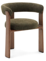 SERIFOS Chaise à 3 pieds avec accoudoirs en tissu effet chenille vert et pieds en frêne massif finition noyer