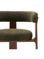 SERIFOS Chaise à 3 pieds avec accoudoirs en tissu effet chenille vert et pieds en frêne massif finition noyer