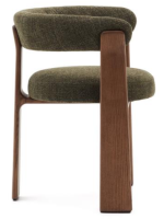 SERIFOS sedia 3 gambe con braccioli in tessuto effetto ciniglia verde e gambe in legno massello di frassino finitura noce design