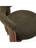 SERIFOS sedia 3 gambe con braccioli in tessuto effetto ciniglia verde e gambe in legno massello di frassino finitura noce design
