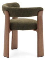 SERIFOS sedia 3 gambe con braccioli in tessuto effetto ciniglia verde e gambe in legno massello di frassino finitura noce design